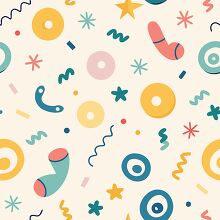 assorted party related doodles in a seamless vector design