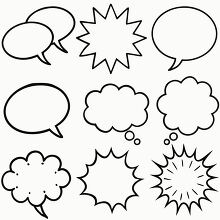 assortment of black and white speech bubbles