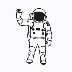 astronaut in space suit waving black outline printable clip art
