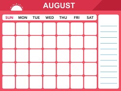 august calendar with days of the week printable