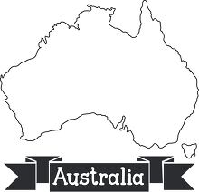 australia black outline text on ribbon