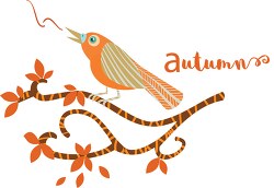 autumn bird on branch with fall folliage clipart