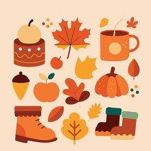 autumn illustration of seasonal icons like pumpkins