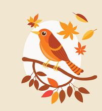 autumn scene with a bird sitting on a branch