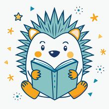 baby hedgehog reading an interesting book clipart