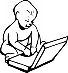 baby playing on laptop computer black outline