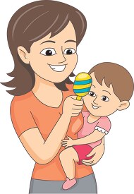 baby sitter holding child and toy clip art