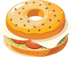 classic bagel sandwich sprinkled with sesame seeds and filled with cream cheese, perfect for breakfast - breakfast clipart