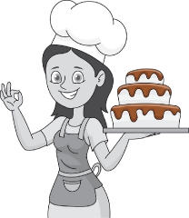 baker with a large layered cake gray color clipart
