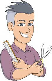 barber holding scissors comb clipart