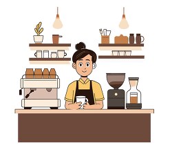 barista behind the counter at a cozy coffee shop