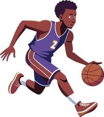 basketball player in a purple jersey dribbles the ball while run