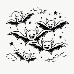 bats flying in a night sky filled with clouds