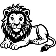 Bblack and white illustration of a lion