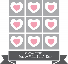 be my valentine white pink hearts on pattern squares vector clip