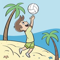 boy playing volleyball on a sunny beach