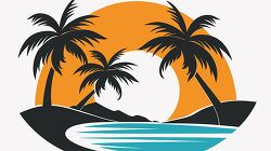 beach with palm trees silhouetted orange sky clipart