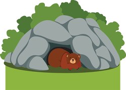 bear preparing to hibernate sleeping in rock cave clipart