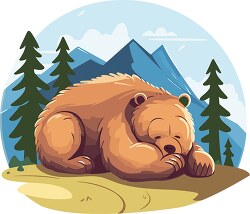 bear sleeping in the forest cartoon style