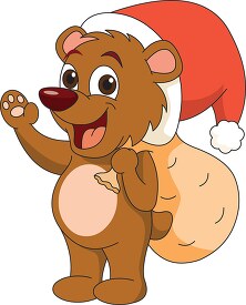 bear with gift bag and wearing christmas hat clipart copy