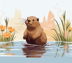beaver exploring watery habitat clip art