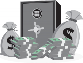 biometric safe surrounded by bags on money gray color clipart