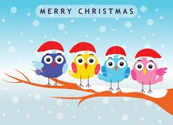 birds on branch with snow merry christmas clipart