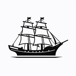 black and white clipart of a traditional sailing ship