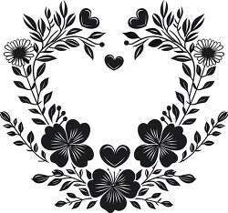 black and white floral heart wreath with a central heart and sur