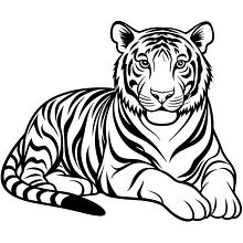 Black and white illustration of a resting tiger