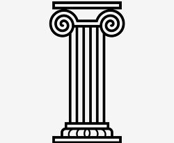 black and white Ionic column with ornate detailing