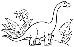 black and white outline brachiosaurus sauropod dinosaur clipart