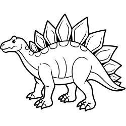 black and white outline illustration of a Stegosaurus dinosaur