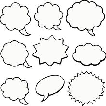 black and white speech bubbles in different shapes