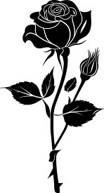 Black and white vector of a rose and bud