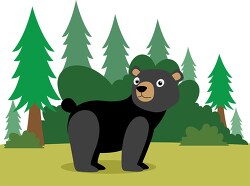 black bear standing in the woods with trees clip art