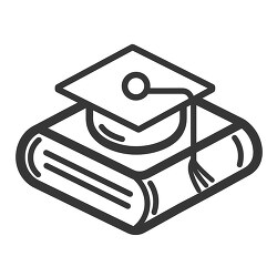 black line art icon graduation cap on a book