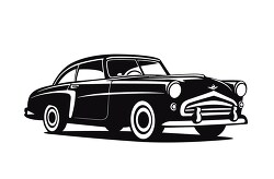black outline clip art of an old classic car