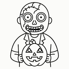 black outline of a zombie holding a smiling pumpkin for Halloween