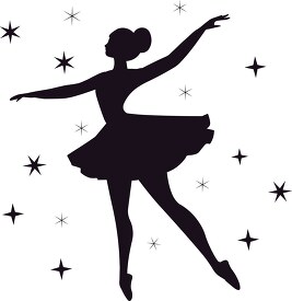 black silhouette of a ballerina surrounded by starts