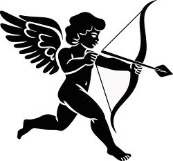 black silhouette of Cupid with a bow and arrow