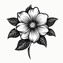 black vector illustration of a single detailed flower with layer