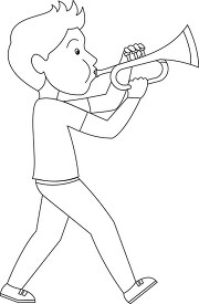 black white outline clipart student playing trumpet school band