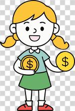 blonde girl smiling with a pile of coins transparent