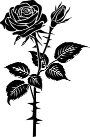 blooming rose silhouette with detailed leaves and a bud