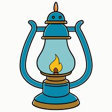 blue and gold kerosene lamp