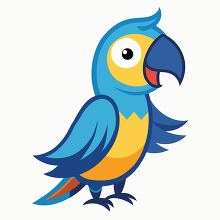blue and yellow parrot with its beak open clipart