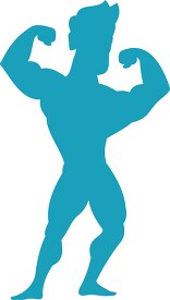 bodybuilder showing off muscles blue silhouette clipart