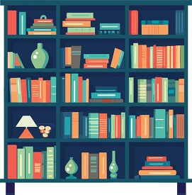 books stacked on a home library bookshelf clip art