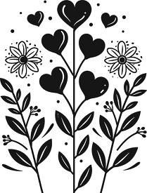 botanical composition with hearts and flowers in silhouette form